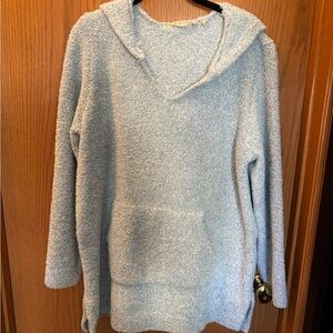 Soft Surroundings Light Blue Plush V-Neck Hooded Sweater